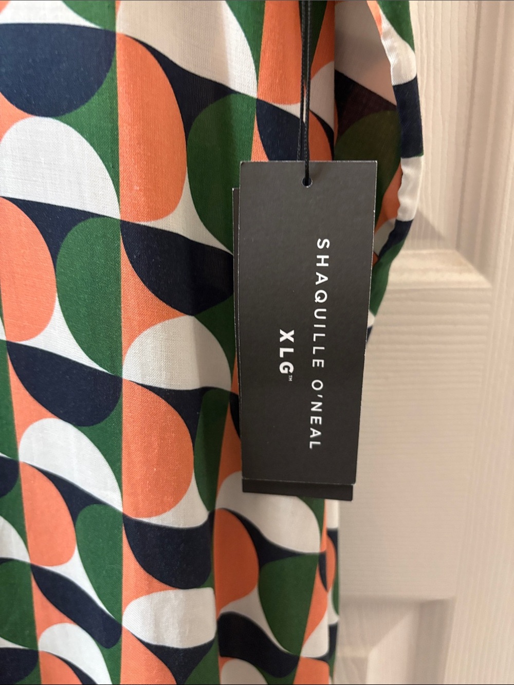 NWT Shaquille O’Neal Short-Sleeve Geo Print Button-Up Shirt - Green/Coral/Navy - Picture 13 of 13